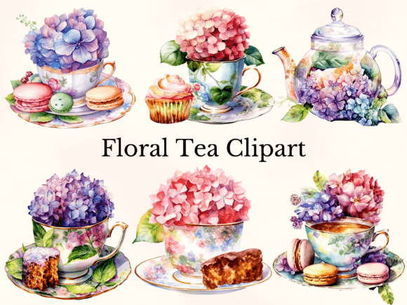Download Watercolor Vintage Floral Tea Clipart - Art Collection