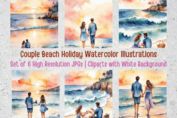 Download Serene Beach Bliss: Set of 6 Cliparts - Art Collection