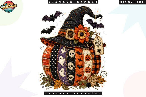 Download Spooky Patchwork Pumpkin Halloween PNG - Premium Resources