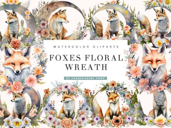 Download Foxes Floral Wreath Clipart Bundle - Art Collection
