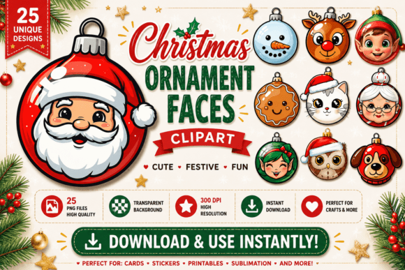 Download Christmas Ornament Faces Clipart - Art Collection
