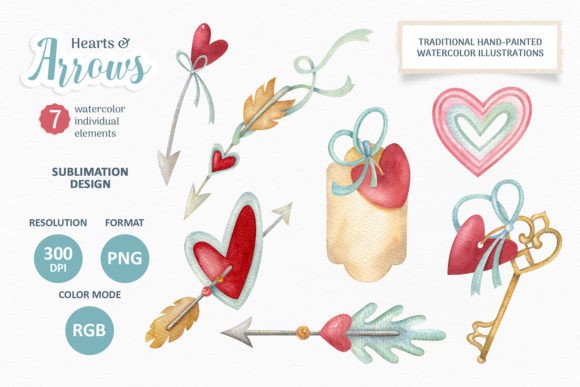 Download Hearts and Arrows Watercolor PNG Clipart - Art Collection