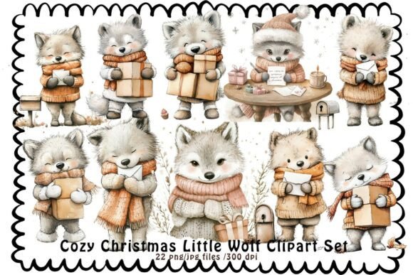 Download Cozy Christmas Little Wolf Clipart Set - Art Collection