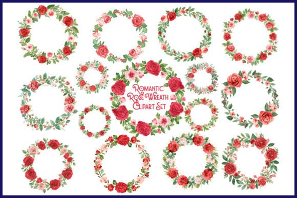 Download Romantic Rose Wreath Clipart Set - Art Collection