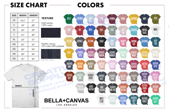 Download Bella Canvas 3001 Color Chart Size Chart - Art Collection