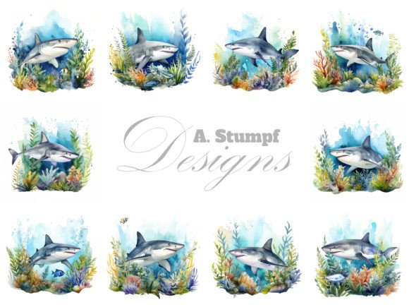 Download Shark Watercolor Clipart Image Set - Art Collection