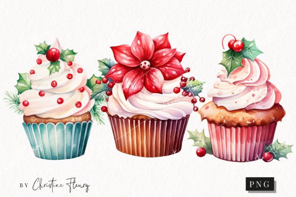 Download Cute Christmas Flower Cupcake Clipart - Premium Resources