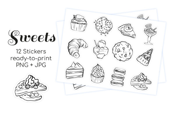 Download Printable Lineart Sweet Dessert Stickers - Art Collection