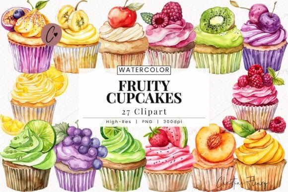 Download Watercolor Fruity Cupcake Clipart - Premium Resources