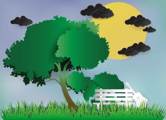 Download Beautiful Tree and Moon View Art Picture - Art Collection