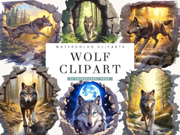 Download Watercolor Wolf Clipart Bundle - Art Collection