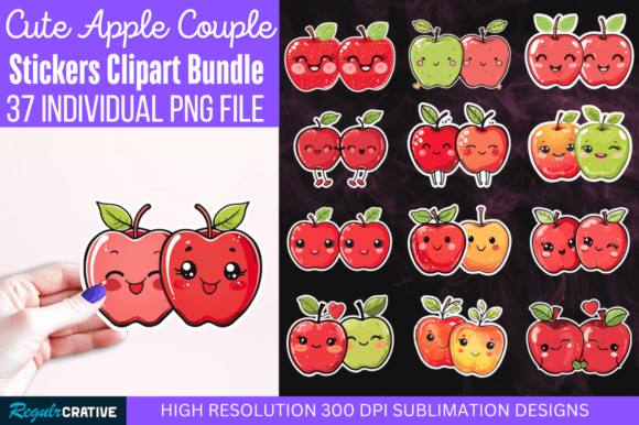 Download Cute Apple Couple Sticker Clipart Bundle - Art Collection
