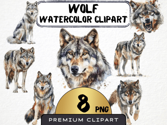 Download Watercolor Wolf Clipart Bundle 8 PNG - Art Collection