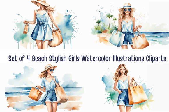 Download Beach Chic Watercolor Cliparts Set - Art Collection
