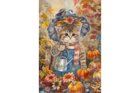 Download Cat with Blue Bonnet Fall Décor Art - Art Collection