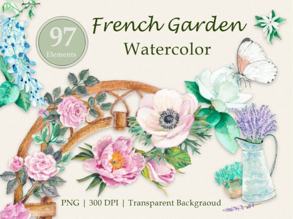 Download French Garden Watercolor Floral Clipart - Art Collection