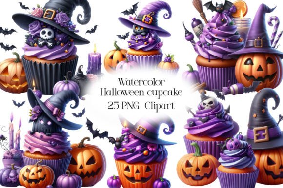 Download Watercolor Halloween Cupcake Clipart - Halloween Collection