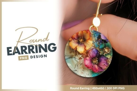 Download Elegant Floral Art in Round Earring Png - Art Collection
