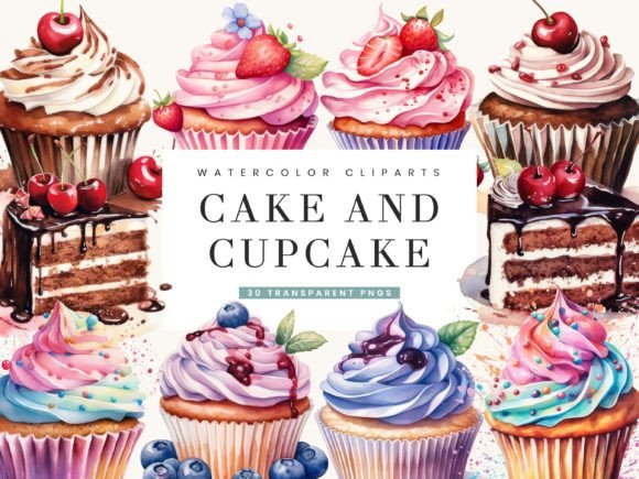 Download Watercolor Cake and Cupcake Clipart - Premium Resources