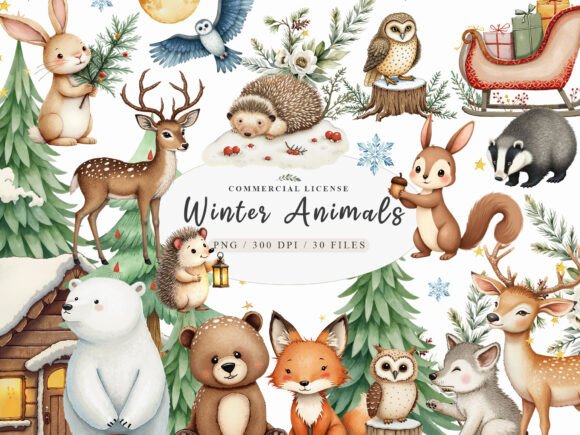 Download Rustic Winter Animal Clipart Bundle - Art Collection