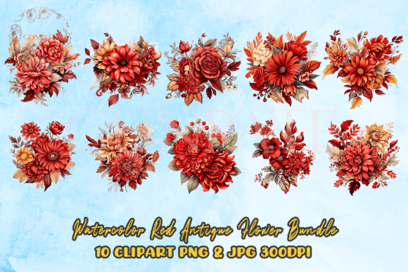 Download Watercolor Red Antique Flower Clipart - Art Collection
