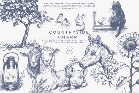 Download Vintage Clipart Farm Animals Set - Art Collection