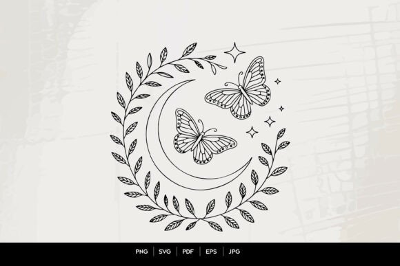 Download Celestial Butterfly Moon Wreath Line Art - Art Collection