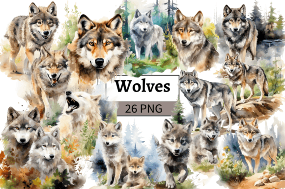 Download Watercolor Wolf Clipart Bundle PNG - Art Collection