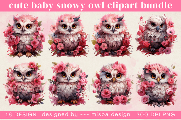 Download Pink Baby Snowy Owl Clipart Bundle - Art Collection