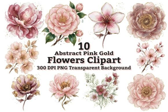 Download Abstract Pink Gold Flowers Clipart - Art Collection