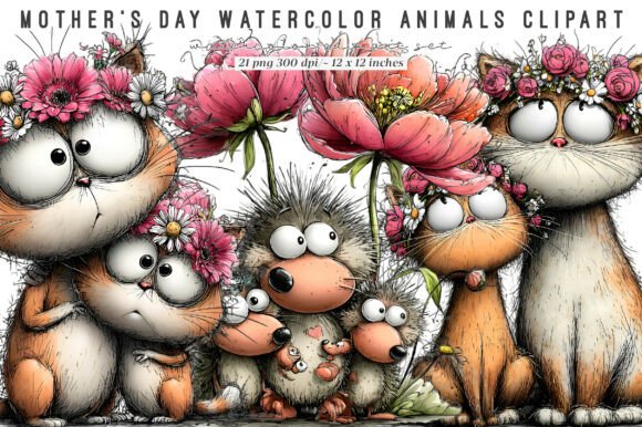 Download Mothers Day Watercolor Animals Clipart - Art Collection